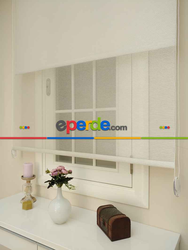 Mutfak - Bambu Tül Stor - Çiftli Sistem Tül Stor Perde (bamboo)- Krem