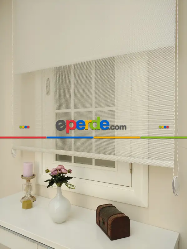 Bambu Tül Stor - Çiftli Sistem Tül Stor Perde (bamboo)- Krem