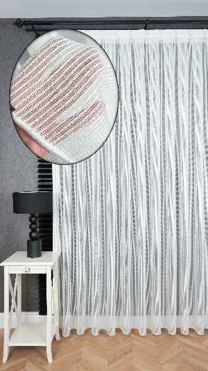 Exculusive Ekru Simli Çizgili Tül Perde Stripe