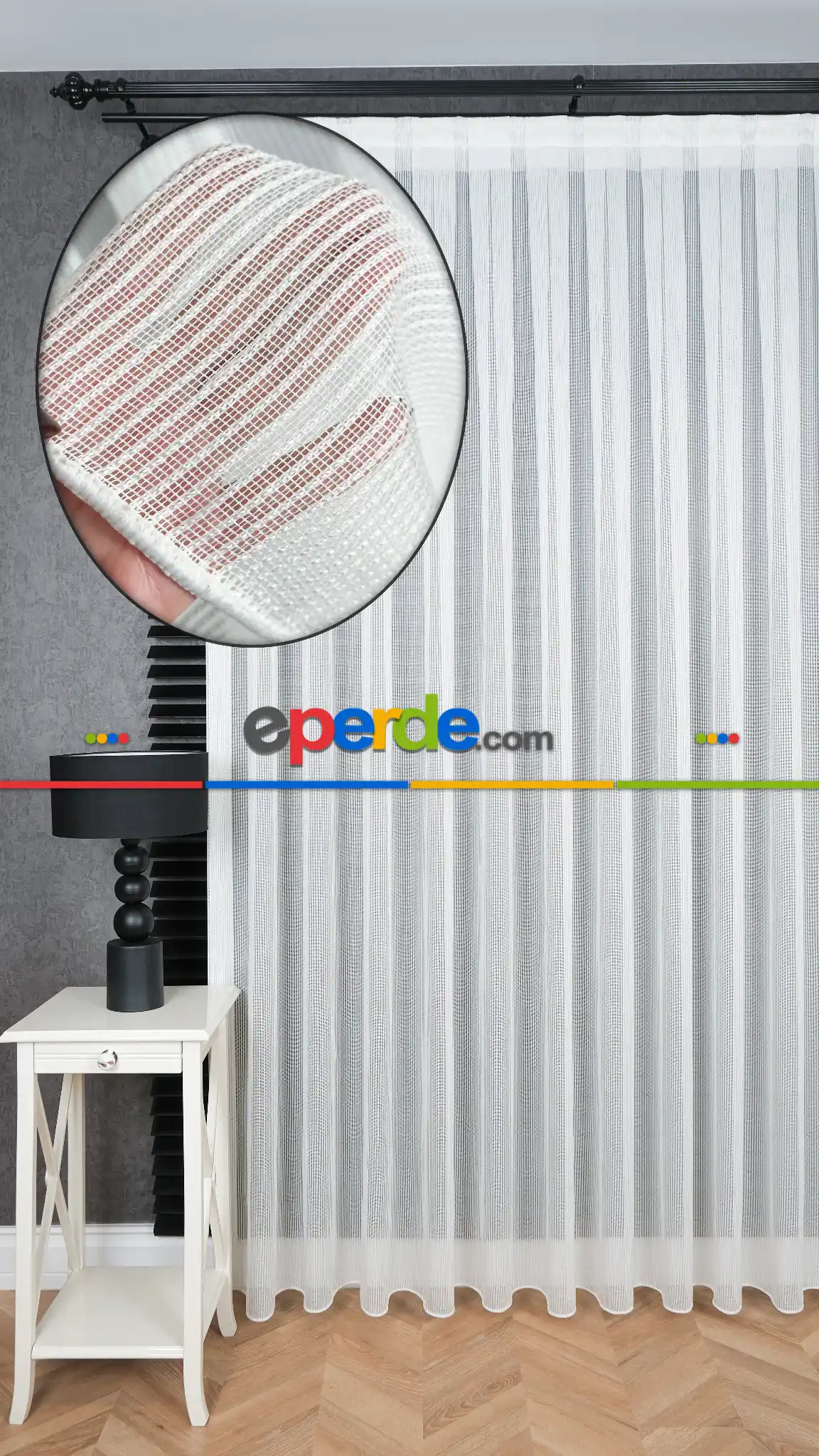 Exculusive Ekru Simli Çizgili Tül Perde Stripe