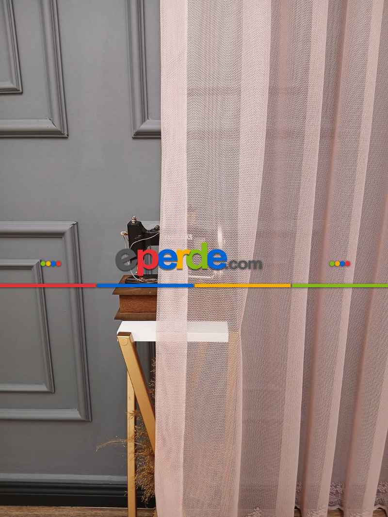 Taç Cemre Düz Örme Pudra Kırışmaz Ütü İstemez Tül Perde