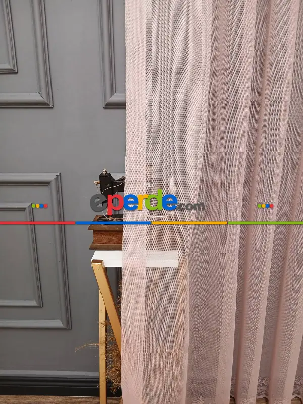 Taç Cemre Düz Örme Pudra Kırışmaz Ütü İstemez Tül Perde