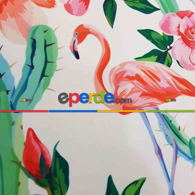 Tropikal Desenli Fon Perde Evm321 -t - Kumaşı Kalındır Duck Bezi Değildir.- Yeşil-Beyaz-Pembe-Çok Renkli