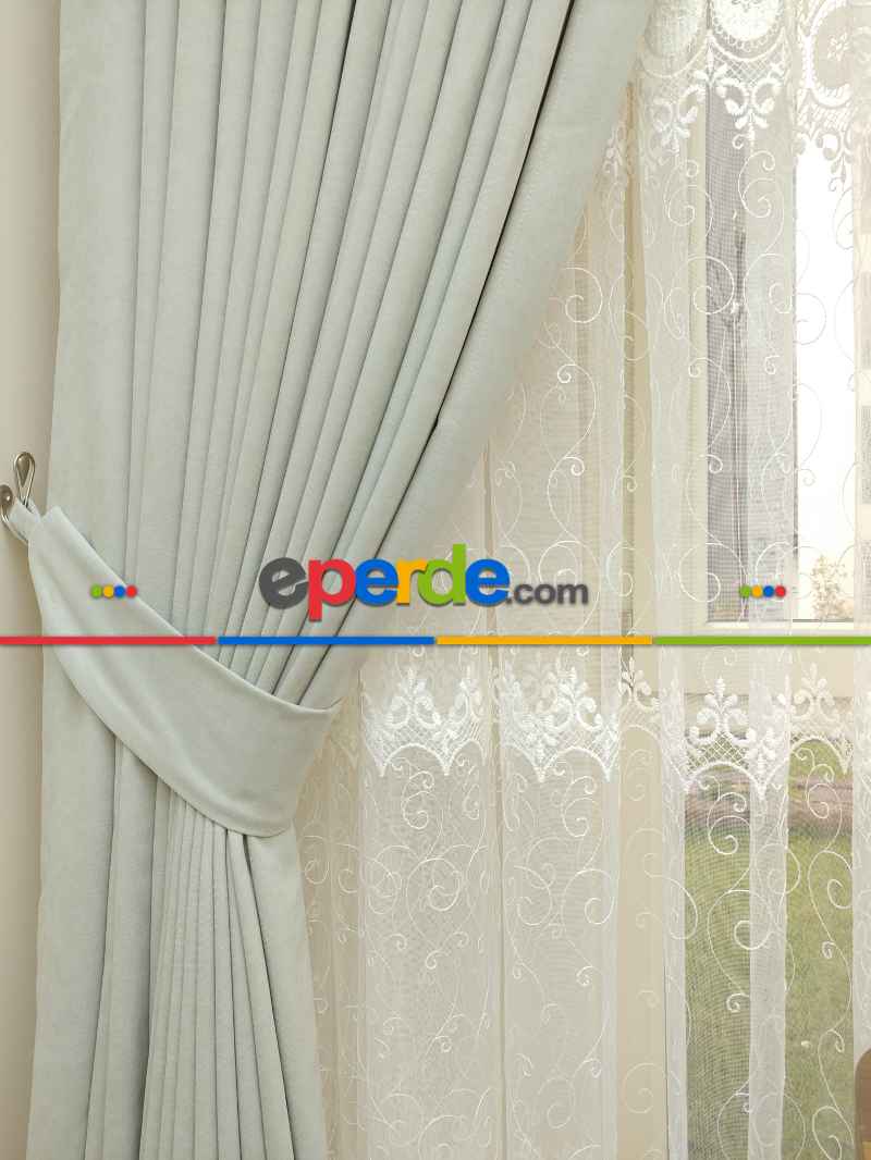 Açık Gri - Düz Fon Perde ( Dökümlü Fon Perde)- Gri Açık