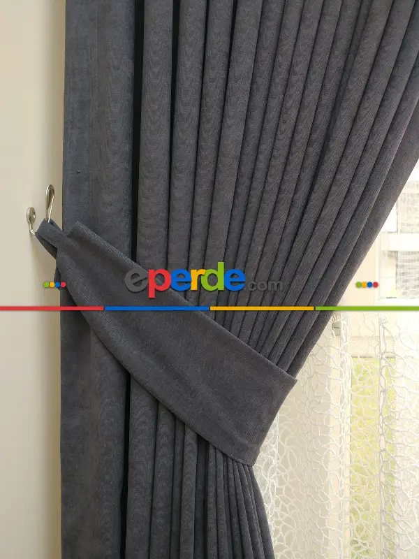 Koyu Gri - Düz Fon Perde (  Dökümlü Fon Perde)- Gri Koyu