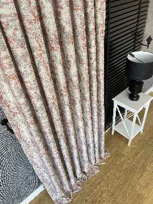 Patine Desenli Bej Kiremit Desenli Jakar Fon Perde (285 En)- Gri-füme-antrasit-kiremit Rengi