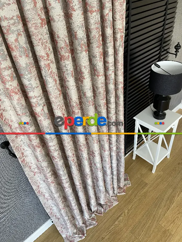 Patine Desenli Bej Kiremit Desenli Jakar Fon Perde (285 En)- Gri-füme-antrasit-kiremit Rengi