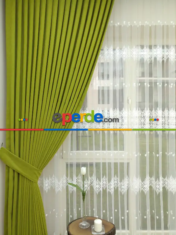 Yağ Yeşili - Düz Fon Perde ( Dökümlü Fon Perde)- Yağ Rengi