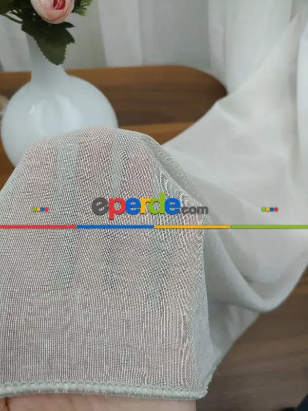 Salon Tül Perde - Krem - Bej Keten Tül Degrade Perde- Krem