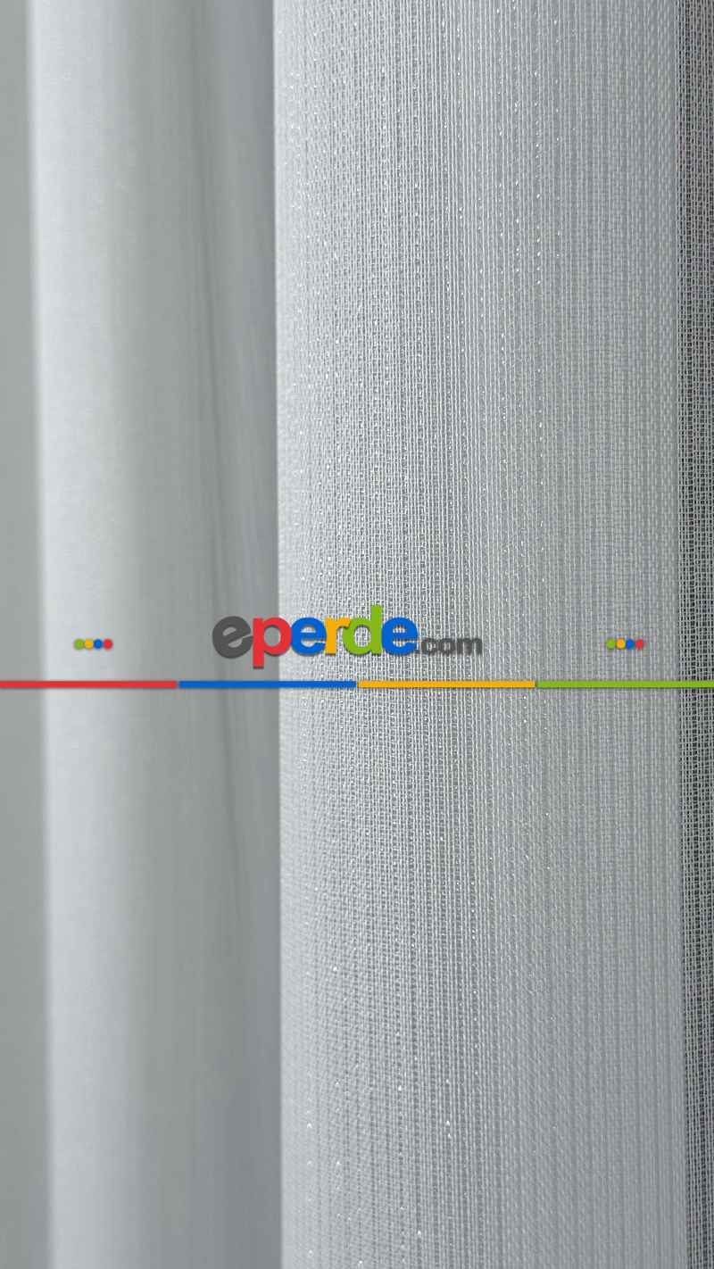 Oturma Odası - Brillant Ekru Hafif Simli Çizgili Seyrek Pile Tül Perde