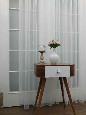 Salon Tül - Düz Tül Pırıltılı Zemin Perde- Ekru