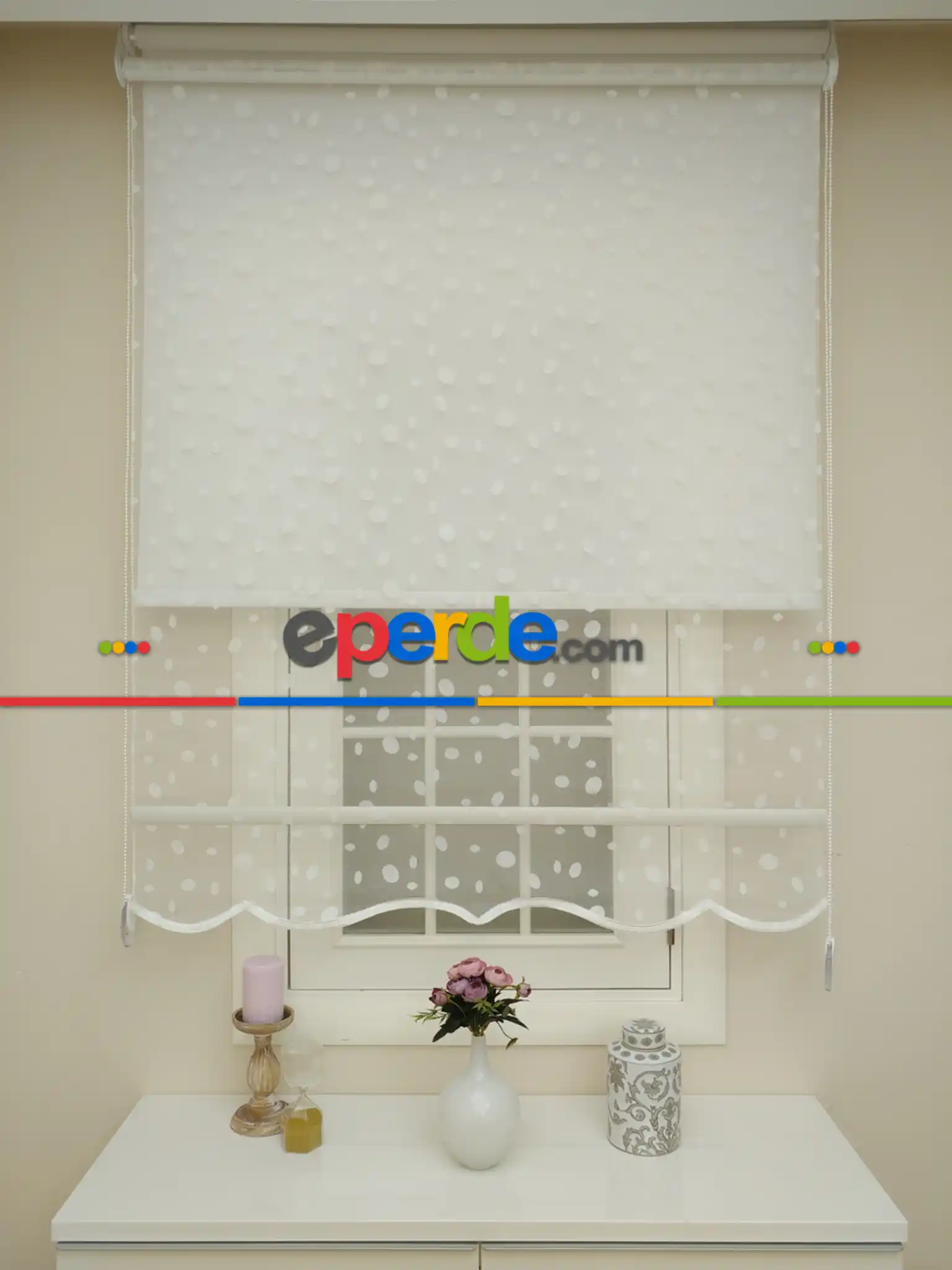 Yatak Odası - Jakar Örme Tül- Ekru Çiftli Sistem Dantel Desenli Perde- Ekru