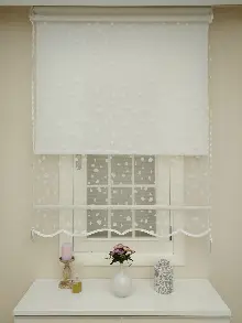 Yatak Odası - Jakar Örme Tül- Ekru Çiftli Sistem Dantel Desenli Perde- Ekru