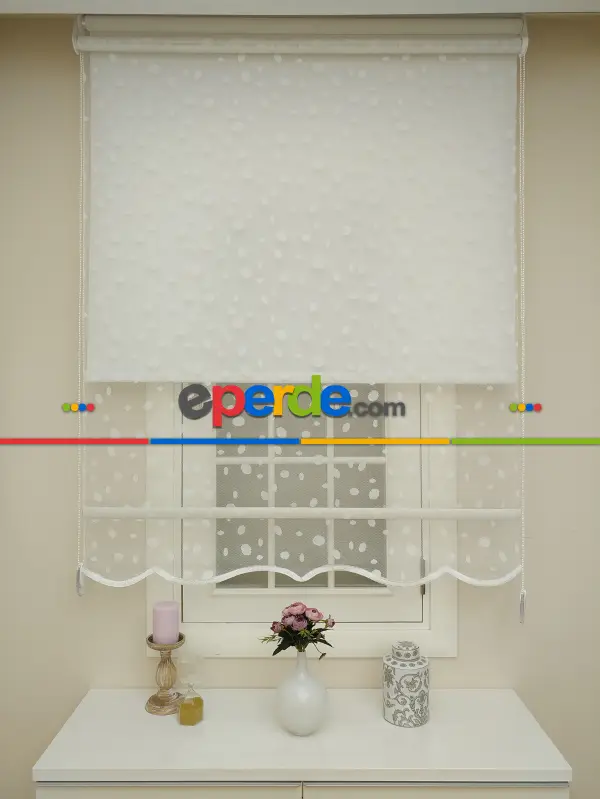 Yatak Odası - Jakar Örme Tül- Ekru Çiftli Sistem Dantel Desenli Perde- Ekru