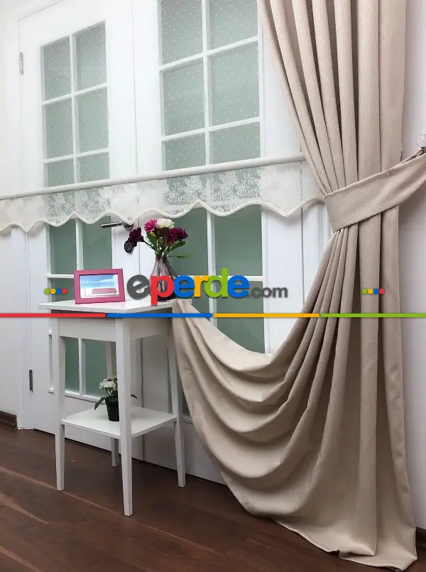 Koyu Krem Renk Düz Fon Perde- Krem Koyu