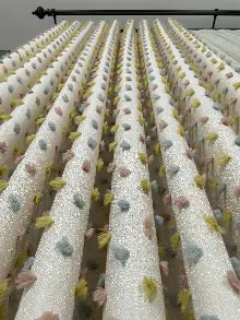 Oturma Odası - Krem Çok Renkli Ponponlu Jakar Dokuma, Premium Kalite Serisi Fon Perde