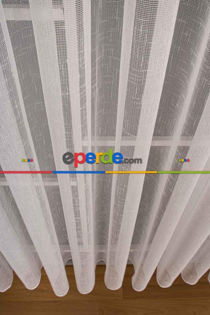 Yatak Odası - Keten Düz Tül Perde Ekru Renk Kırık Beyaz- Ekru