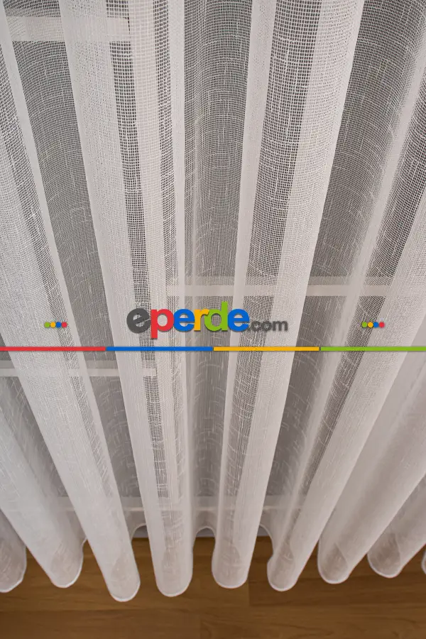 Salon Tül Perde - Keten Düz Tül Perde Ekru Renk Kırık Beyaz- Ekru