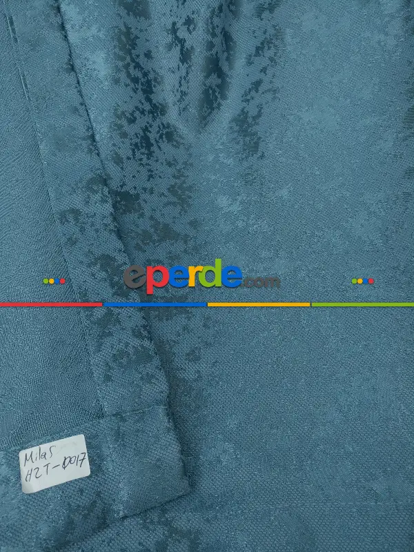 İndiğo Rengi Kendinden Desenli Jakar Fon Perde (285 En)- Mavi Koyu