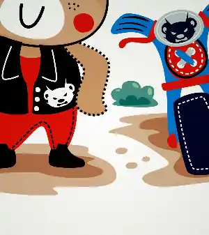 Ayıcık Ve Tavşan Özel Baskılı Stor Perde- Mavi-kırmızı-kahve