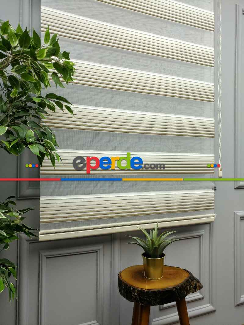 Mutfak - 2021 Sezonu - Degrade Renk Geçişli Geniş Pileli (plise) Perde- Vizon Rengi-ekru-kahve- Çok Renkli 3