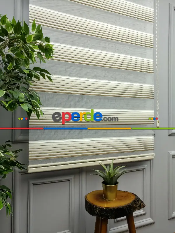 Salon Zebra Perde - 2021 Sezonu - Degrade Renk Geçişli Geniş Pileli (plise) Perde- Vizon Rengi