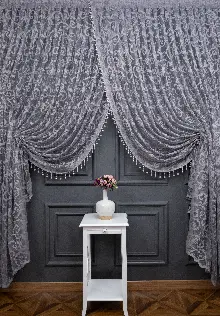 Gri Sarmaşık Desen Tül Kruvaze Şal Tül Perde Yanki Tül - Düz Model Sipariş Seçeneği - Yatak Odası Tül