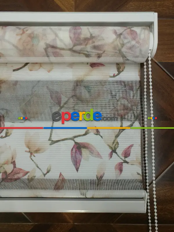 Salon Zebra Perde - 2021 Sezonu - Zebra Perde - Dijital Baskılı Çiçek Desenli Zebra Perde- Bej