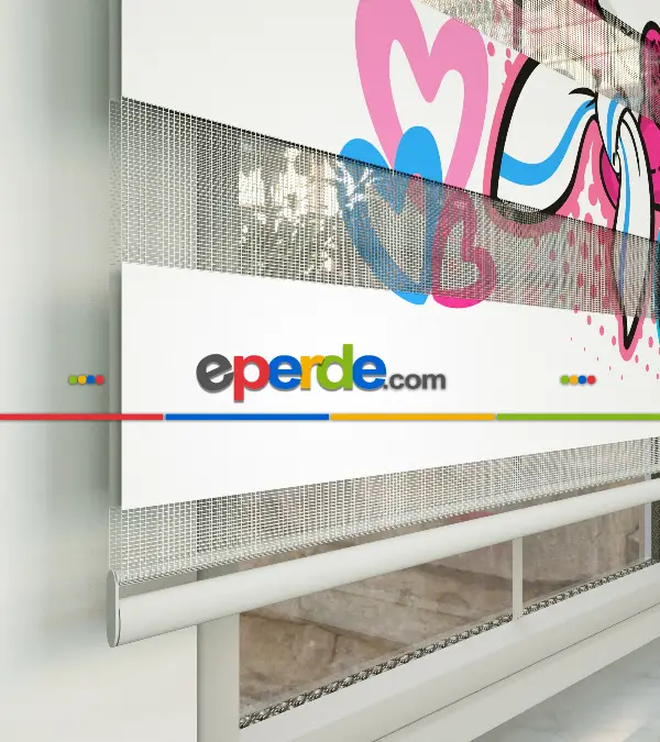 Çocuk Odası Zebra - Unicorn Desenli Özel Baskılı Zebra Perde- Çok Renkli