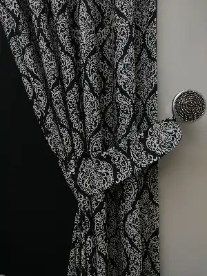 Yatak Odası - Damask Desenli Oturma Odası Fon Perde- Siyah