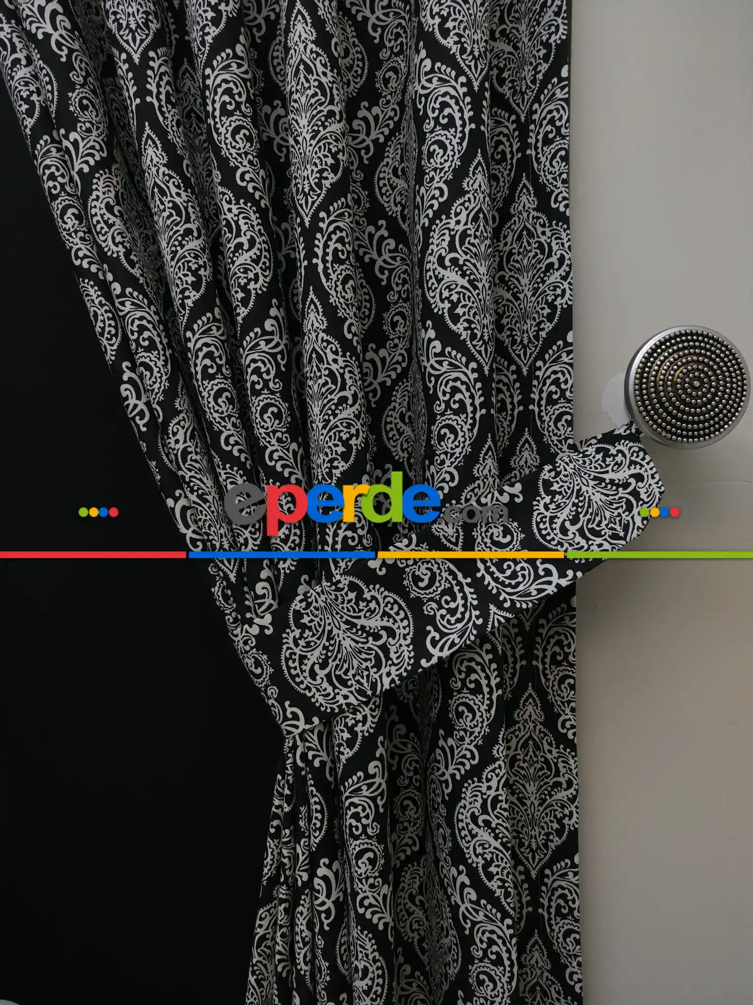 Salon Fon Perde - Damask Desenli Oturma Odası Fon Perde- Siyah