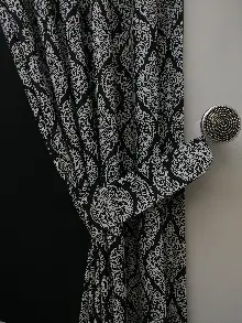 Damask Desenli Oturma Odası Fon Perde- Siyah