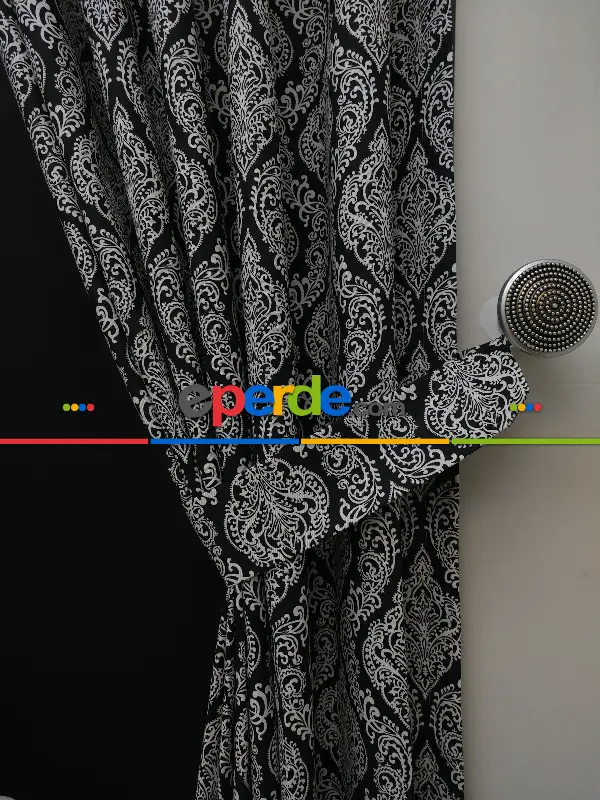 Yatak Odası - Damask Desenli Oturma Odası Fon Perde- Siyah