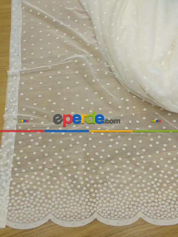 Puantiyeli Dantel Tül Perde- Ekru