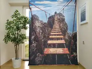 3d Manzara Desenli Pano Fon Perde- Mavi-Kahve-Antrasit