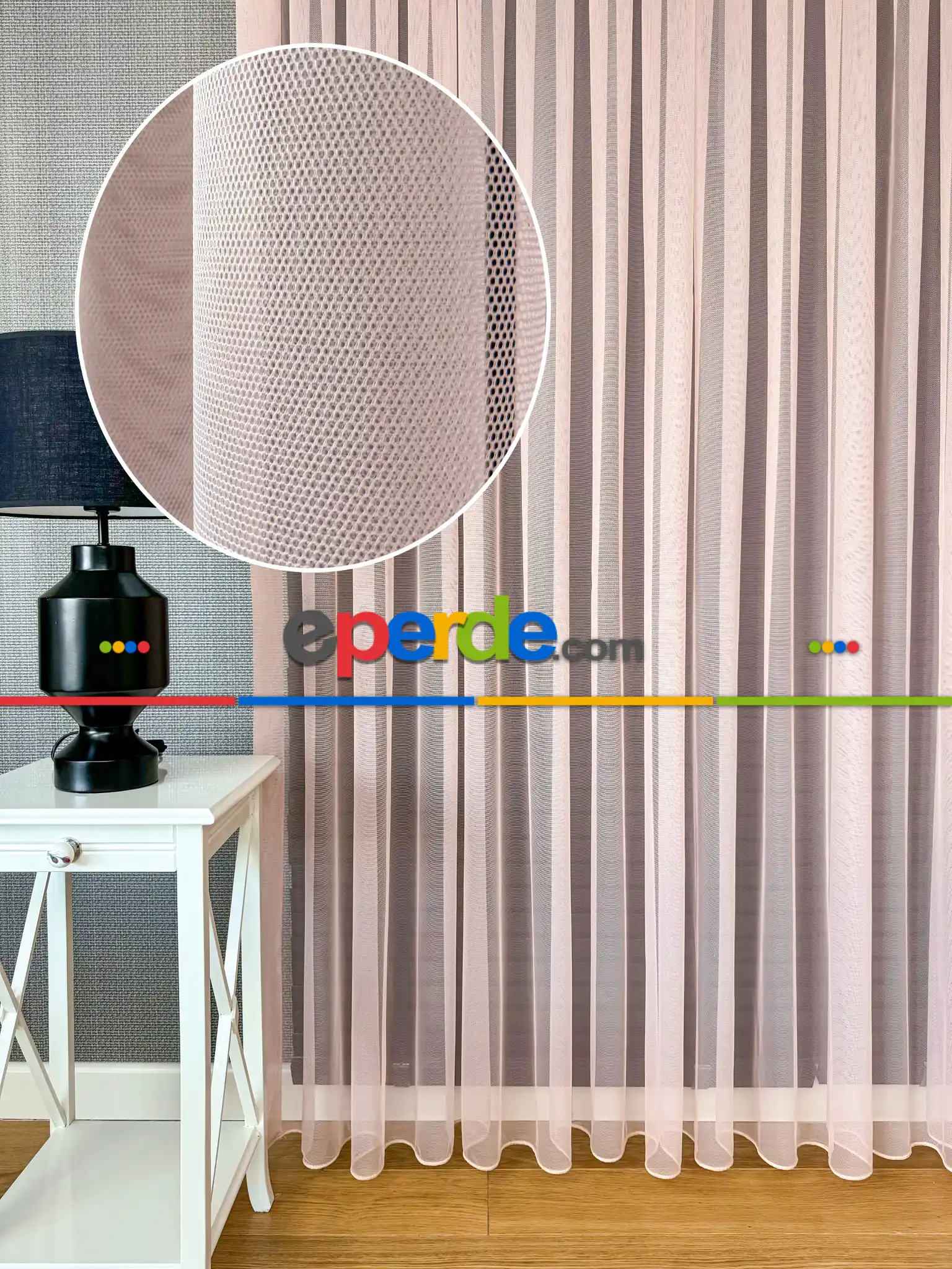 Pembe Grek Zemin Düz Tül Perde - Kurşunlu