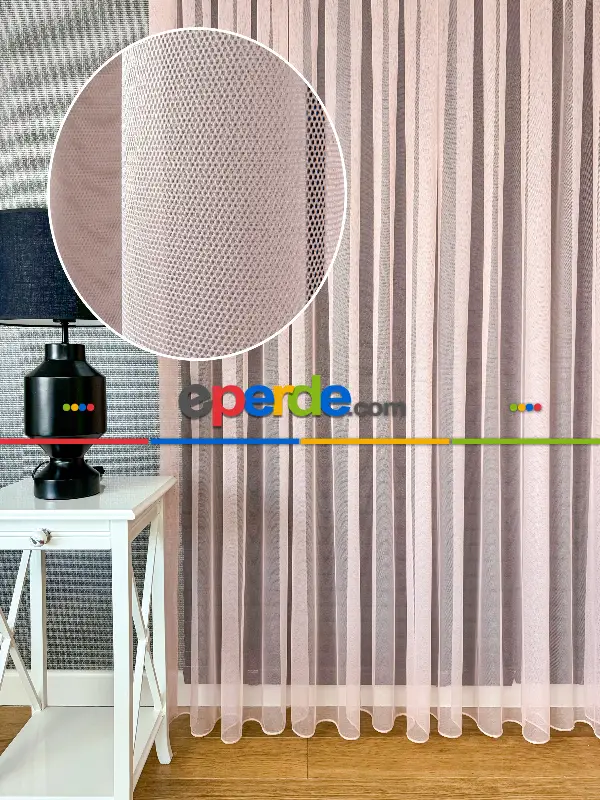 Kız Çocuk Odası Tül -  Toz Pembe Grek Zemin Düz Tül Perde - Kurşunlu