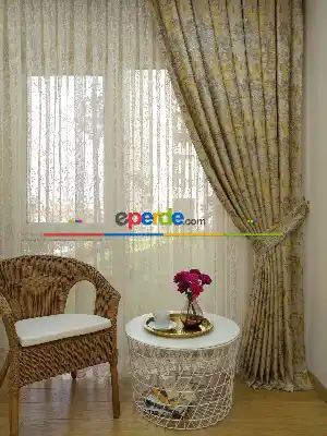 Salon Bej Hardal Desenli Jakar Fon Perde (285 En)-  Çok Renkli 3