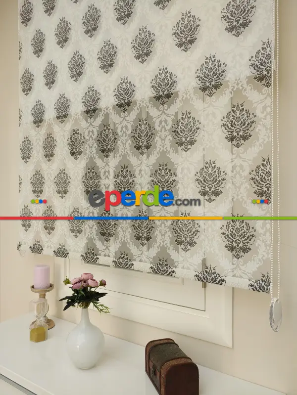 Salon - Yakma Tül Stor - Çiftli Sistem Desenli Perde (burn Out)- Siyah-antrasit