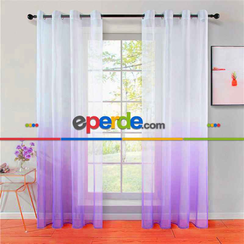 Lila Renk Rustik Kuşgözü Tül Perde Decoring Perde