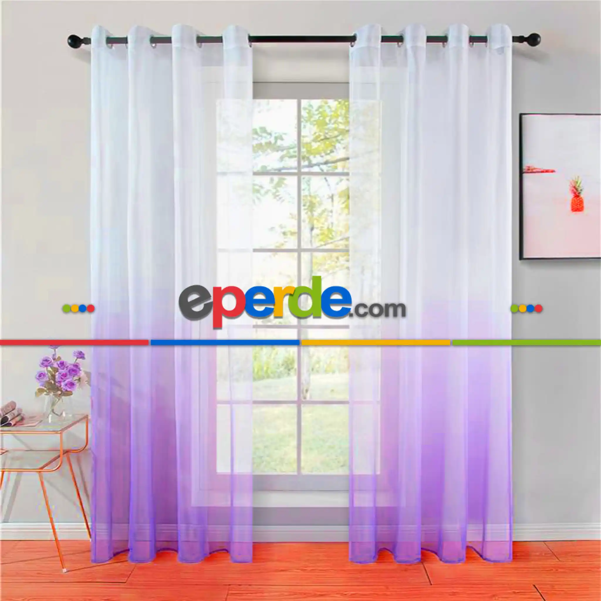 Lila Renk Rustik Kuşgözü Tül Perde Decoring Perde