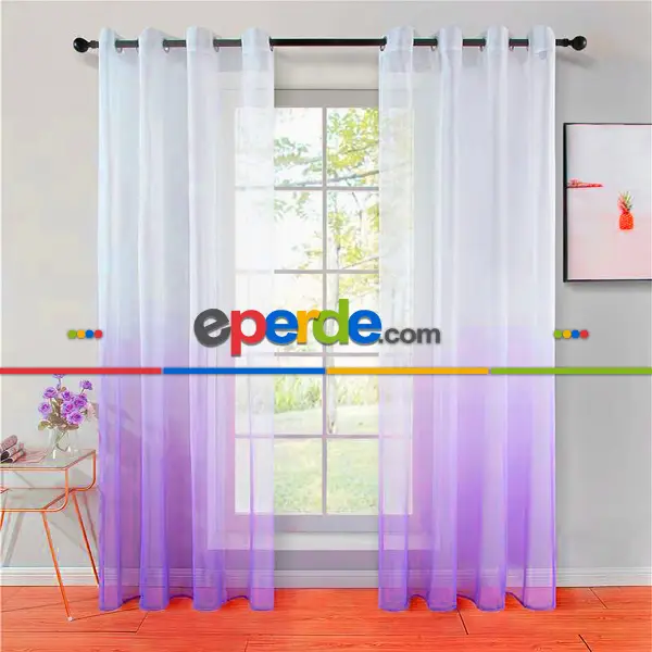 Lila Renk Rustik Kuşgözü Tül Perde Decoring Perde