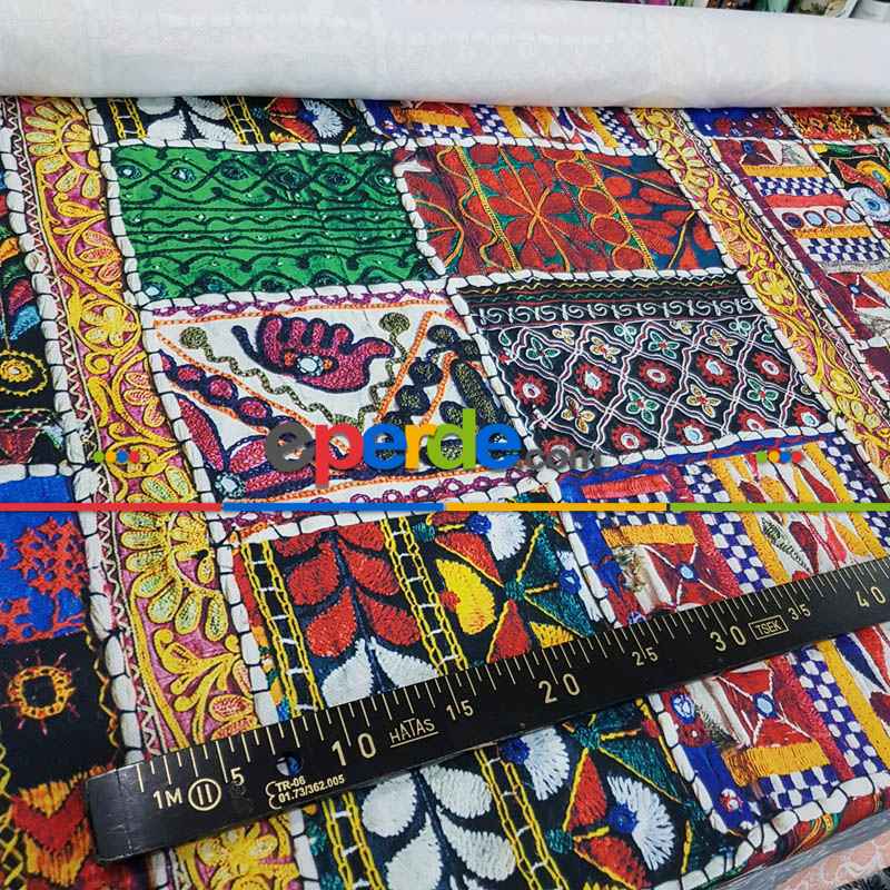 Etnik Desenli Fon Perde Evm553 Kumaşı Kalındır Duck Bezi Değildir-  Çok Renkli 2