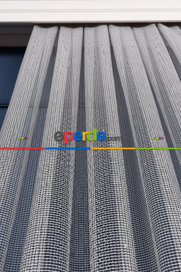 Gri - Siyah Pul Işlemeli Tül Perde Ütü Istemez