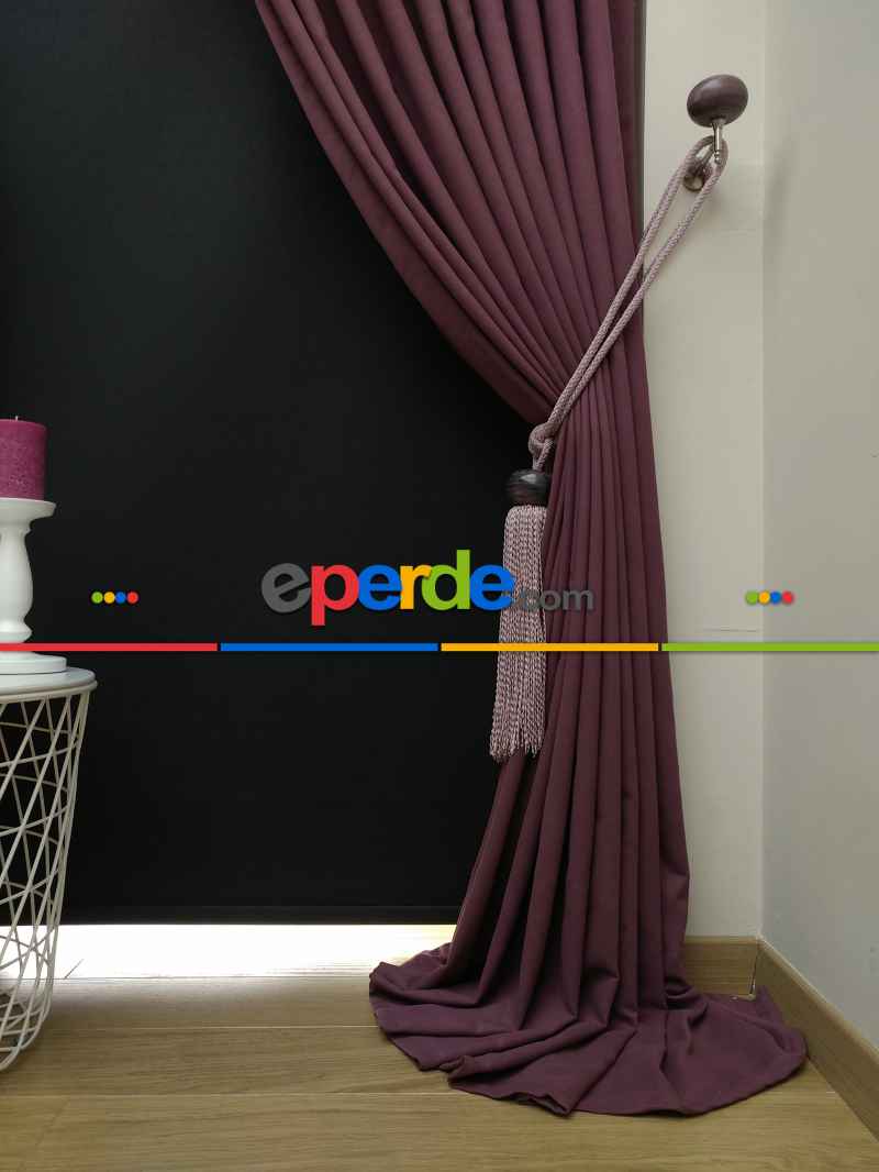 Düz Renk Dökümlü Fon Perde (180)- Gül Kurusu