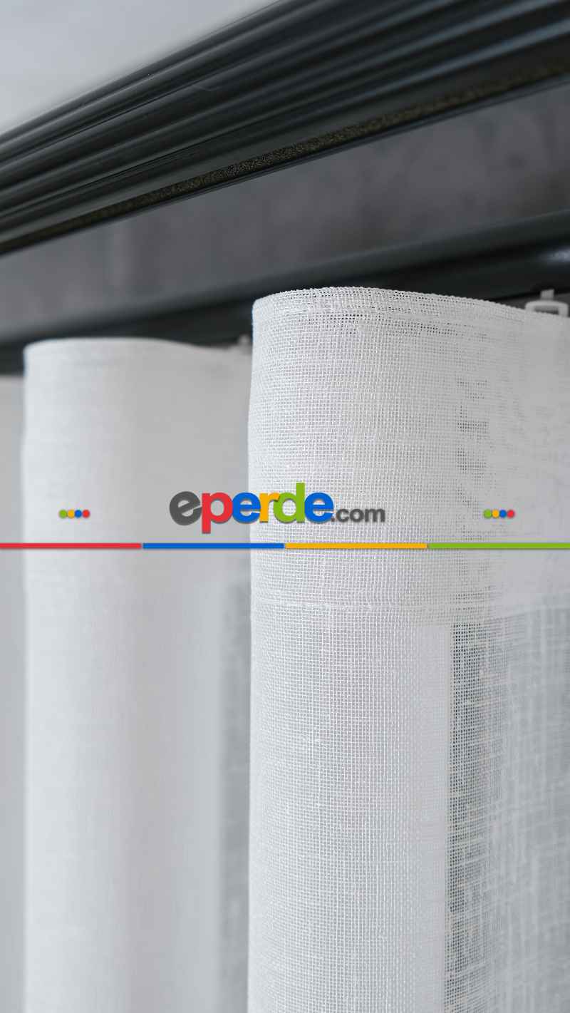 Keten Ekru Mavi Degrade Geçişli Tül Perde, Ağır Gramajlı Premium Seri, Eteği Kurşunlu