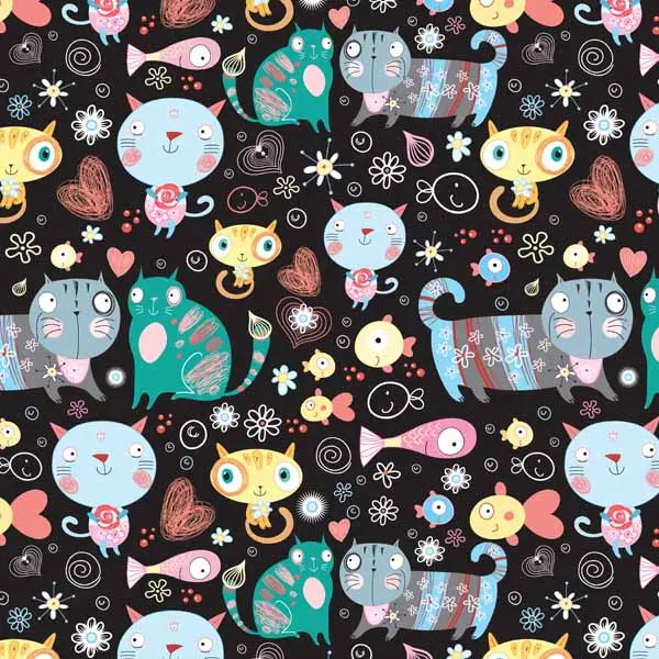 Kedi Resimli Fon Perde K456 H - Kumaşı Kalındır Duck Bezi Değildir.- Siyah-Yeşil-Mavi-Sarı-Turkuaz-Çok Renkli