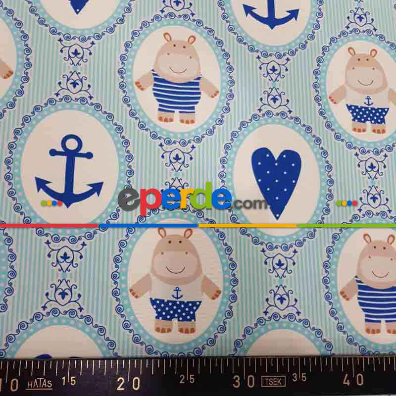 Ayıcık Ve Kalp Desenli Fon Perde Evm1098 Kumaşı Kalındır Duck Bezi Değildir- Beyaz