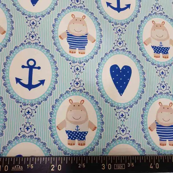 Bebek Odası Fon - Çapa Ayıcık Ve Kalp Desenli Fon Perde Evm1098 Kumaşı Kalındır Duck Bezi Değildir- Beyaz