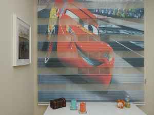 Erkek Çocuk Odası Perdesi Şimşek Mcqueen Arabalı Zebra Perde- Gri-Füme-Antrasit-Kırmızı-Sarı